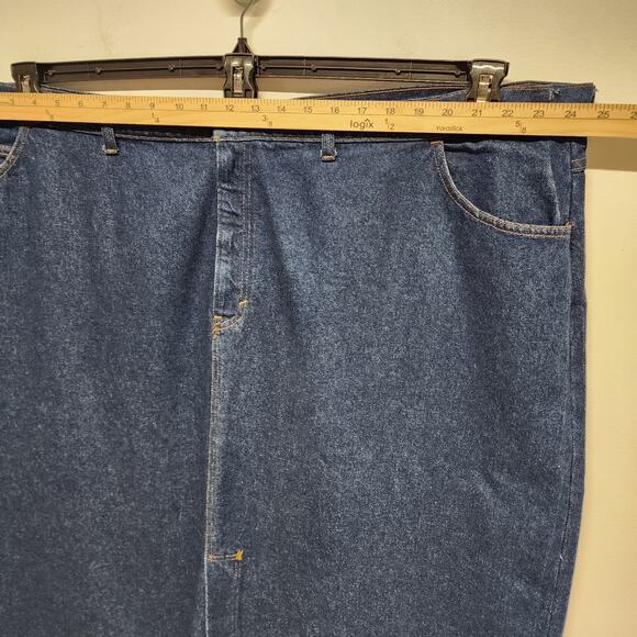 Vintage Gitano Bare Back Denim Midi Skirt Size J8 46" Dark Wash Front Slit 80s - Picture 7 of 9